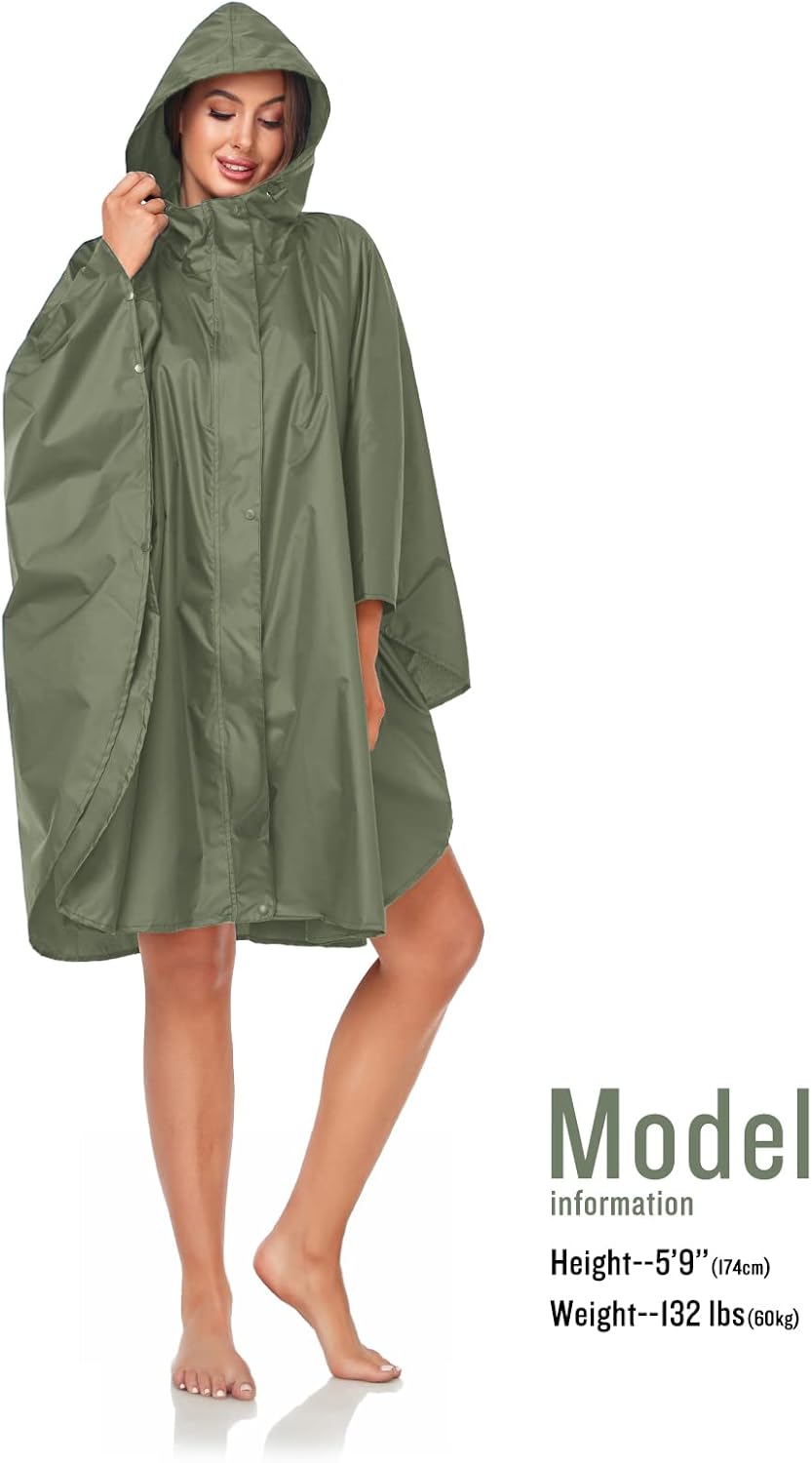 SaphiRose Unisex Rain Poncho Hooded Waterproof Raincoat for Adults Women