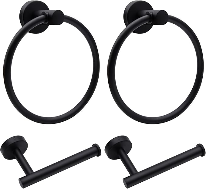 4pcs Matte Black Toilet Paper Holder and Towel Ring Set, Stainless Steel Hand by Mdvora