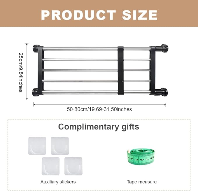 Hershii Expandable Closet Tension Shelf Rod Adjustable Metal Storage Rack - Image 2