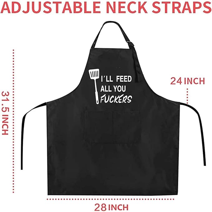 Rosoz Funny Black Chef Aprons for Men Adjustable BBQ Grill Kitchen Cooking - Image 5