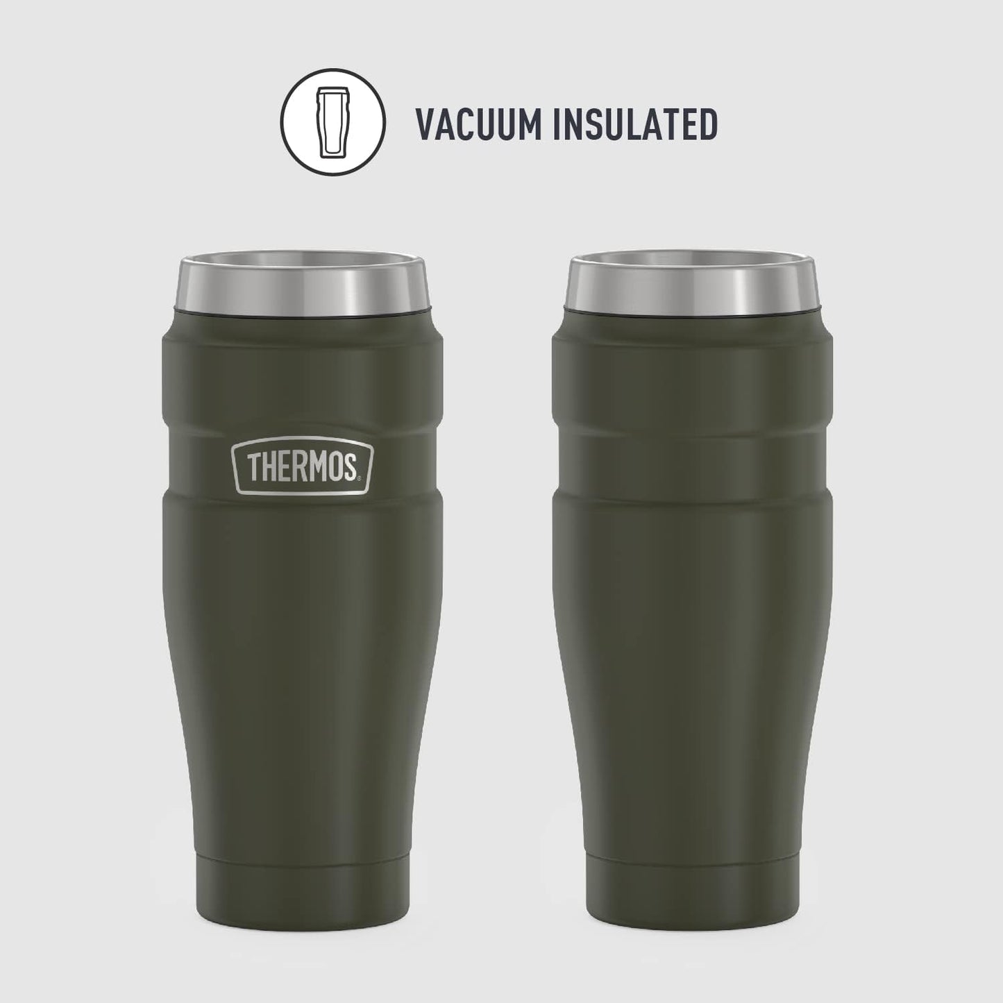 THERMOS Stainless King Vacuum-Insulated Travel Tumbler, 16 Ounce, Army Green (Pack of 4)