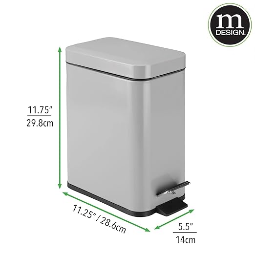 mDesign Small Modern 1.3 Gallon Rectangle Metal Lidded Step Trash Can, Compact - Image 8