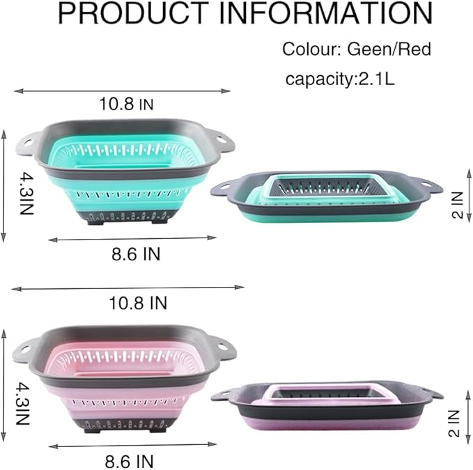 Collapsible Colander Set, Square Round Triangles Silicone Kitchen Strainer - Image 2