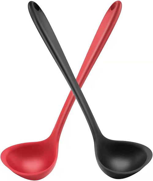 12" Silicone Ladle Spoon Set of 2, Long handle soup spoons Seamless & Nonstick by Armrouns