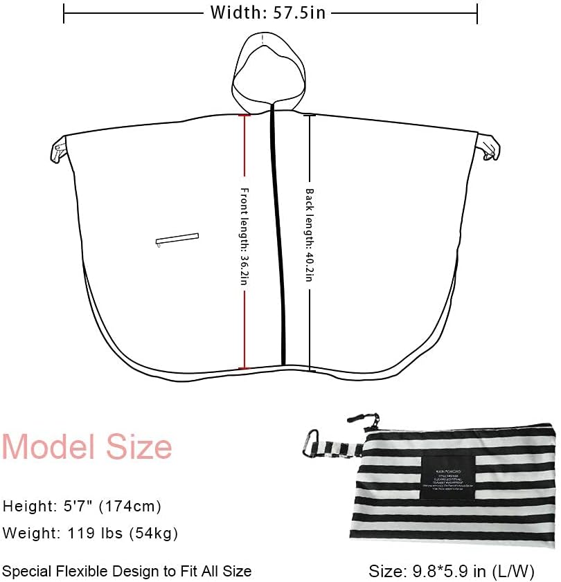 Rain Poncho Jacket Coat Hooded Zipper Style for Women/Men/Adult with Pocket
