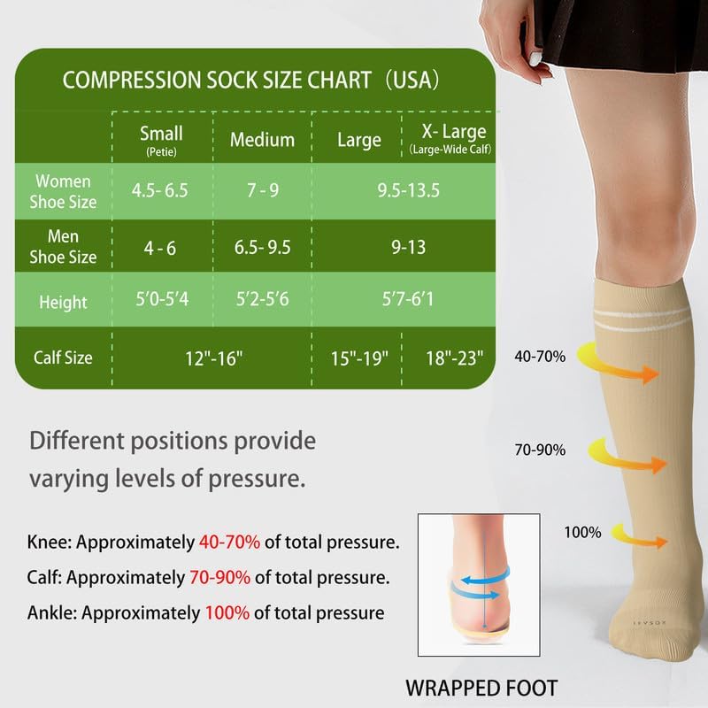 LEVSOX Viscose Made from Bamboo Compression Socks for Pregnant Women 20-30 mmHg Knee High Cute Mens Supports Socks for Travel