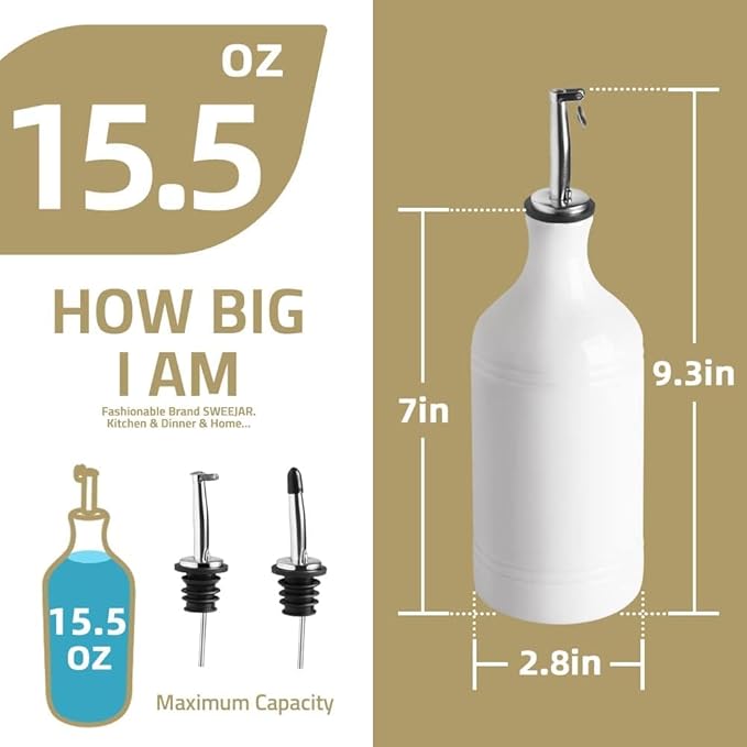 Sweejar Ceramic Olive Oil Dispenser Bottle, Opaque Oil Cruet Protects to Reduce - Image 2