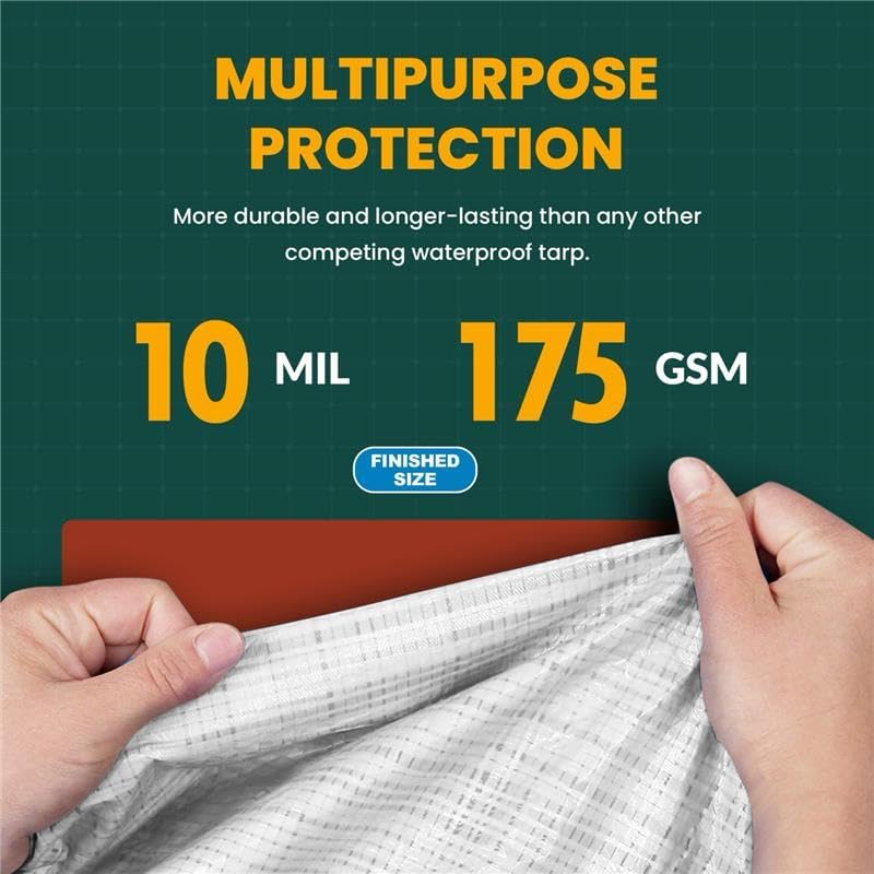 Large Waterproof Tarp - Heavy Duty 10 Mil Thick Poly Tarpaulin Ideal for Canopy Tents, Boats, RV or Pool Covers - Multipurpose Protective Tarps with Grommets for Indoor and Outdoor Use | 20' x 40'