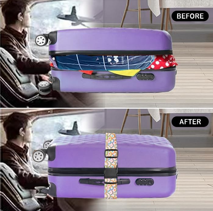 Luggage Straps for Suitcases Travel Belt Accessories, Cute Suitcase Strap, Adjustable Luggage Belt Strap, Heavy Duty with Quick-Release Buckle Luggage Strap Cute Colorful Rainbow