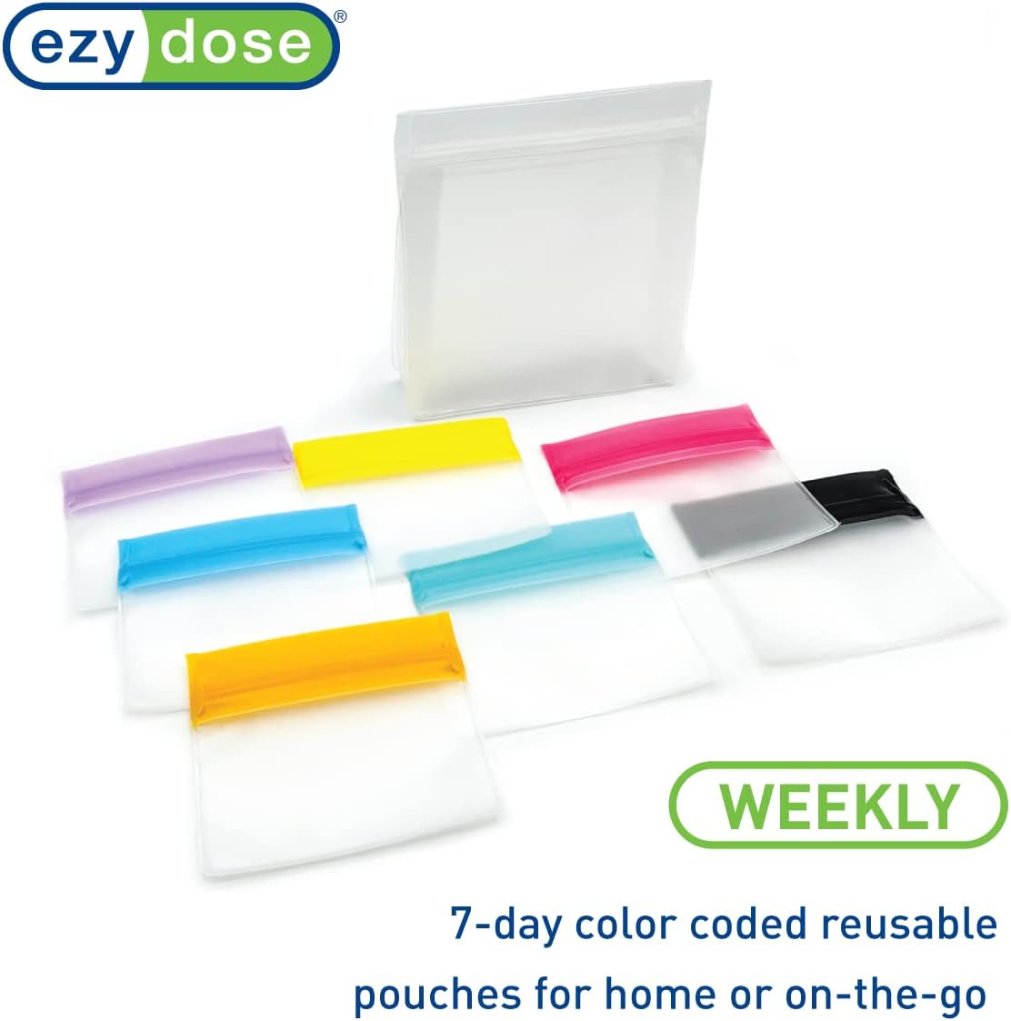 EZY DOSE Reusable 7-Day Pill Pouch Set, Durable Multi-Purpose Travel-Sized Containers, Includes Colors for Easy Identification, Large Storage, Clear, BPA Free, TSA Approved