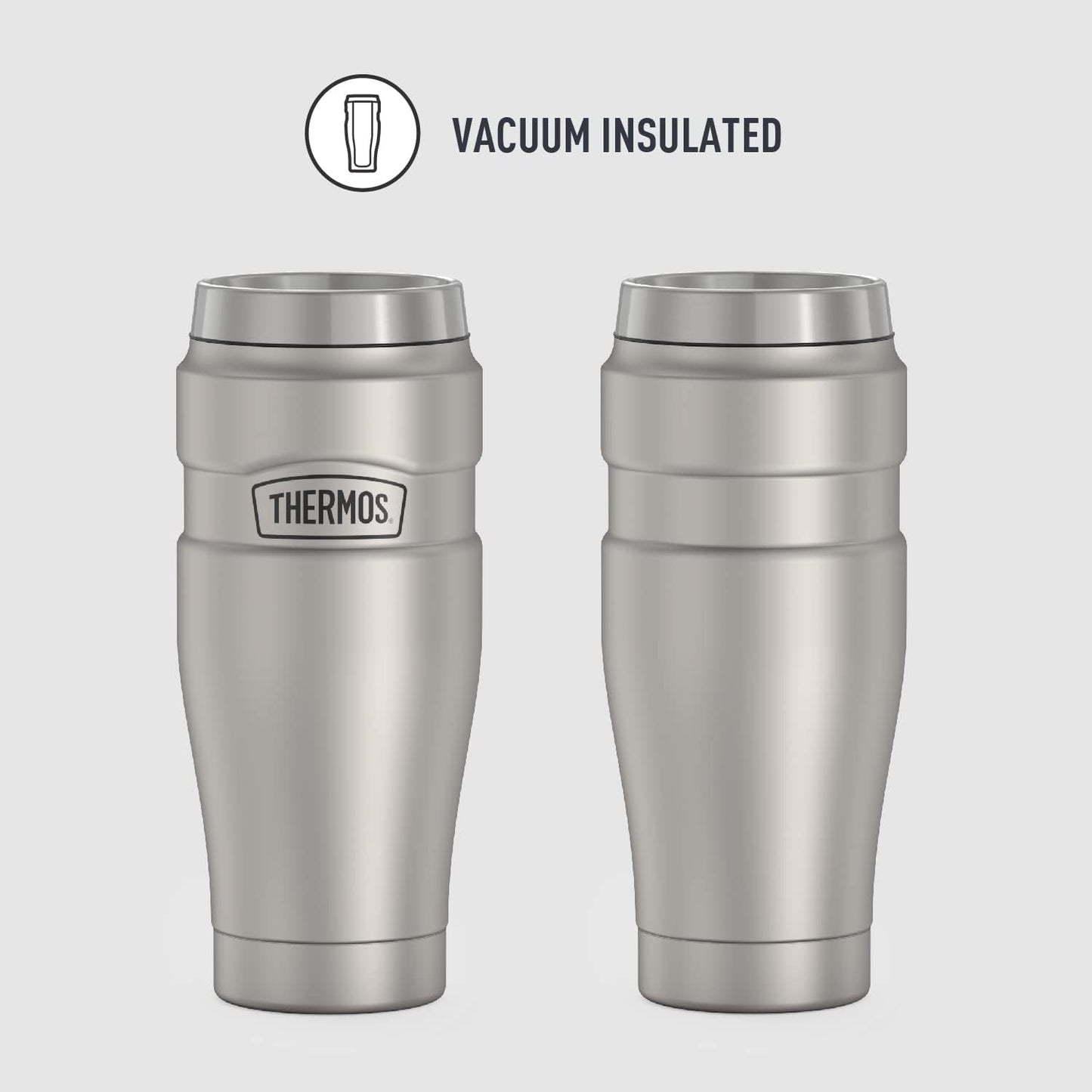THERMOS Stainless King Travel Tumbler, 16 Ounce, Vacuum-Insulated | Matte Steel | Pack of 4