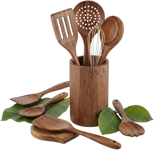 10 Pcs Wooden Utensil Set, 100% Natural Teak Wood Cooking Utensils by Unknown