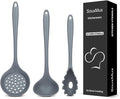 3 Pcs Silicone Kitchen Utensils Set, Soup Ladle-Pasta Fork-Slottede Spoon by SOUXMUX