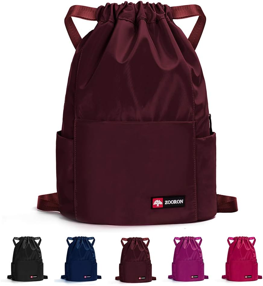 ZOORON Waterproof Drawstring Gym Backpack Bag for Men & Women, Sport Gym Sack Mini Travel Daypack