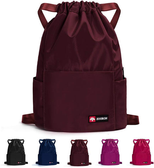 ZOORON Waterproof Drawstring Gym Backpack Bag for Men & Women, Sport Gym Sack Mini Travel Daypack
