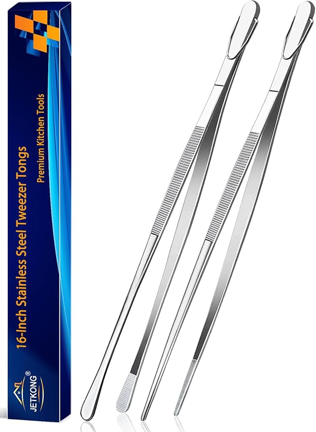 JETKONG 2 Pcs 16-Inch Kitchen Tweezers Extra Long Tweezer Tongs, Heavy Duty by JETKONG