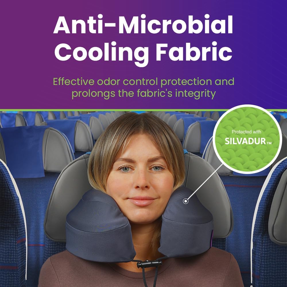 Cabeau Air Travel Pillow for Long Flights – Evolution Plus – U Shaped Memory Foam Neck Support – Removable, Washable Cover – Comfort On-The-Go for Airplane, Train, and Car (Black)