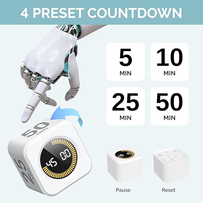 2 Pack - KADAMS Pomodoro Cube Timer Productivity Visual Timer - 5/10/25/50 Min - Image 2