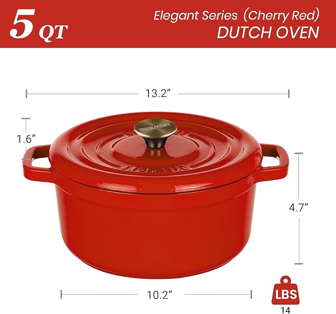 Overmont Enameled Cast Iron Dutch Oven - 5QT Pot - Heavy-Duty Cookware - Image 7