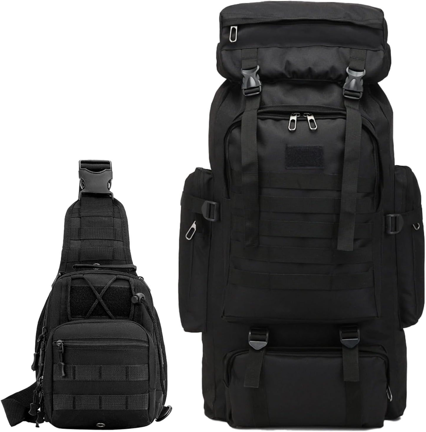 80L 2Pcs Hiking Backpack for Men with Sling Tactical Backpack - Rucksack Molle Military Tactical Waterproof Lightweight Camping Backpack 3 Day Assault Pack for Travel, Climbing, Backpacking