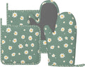 Oven Mitts and Pot Holders Daisy Flower Green Silicone Kitchen Accessories Set by DADABULIU