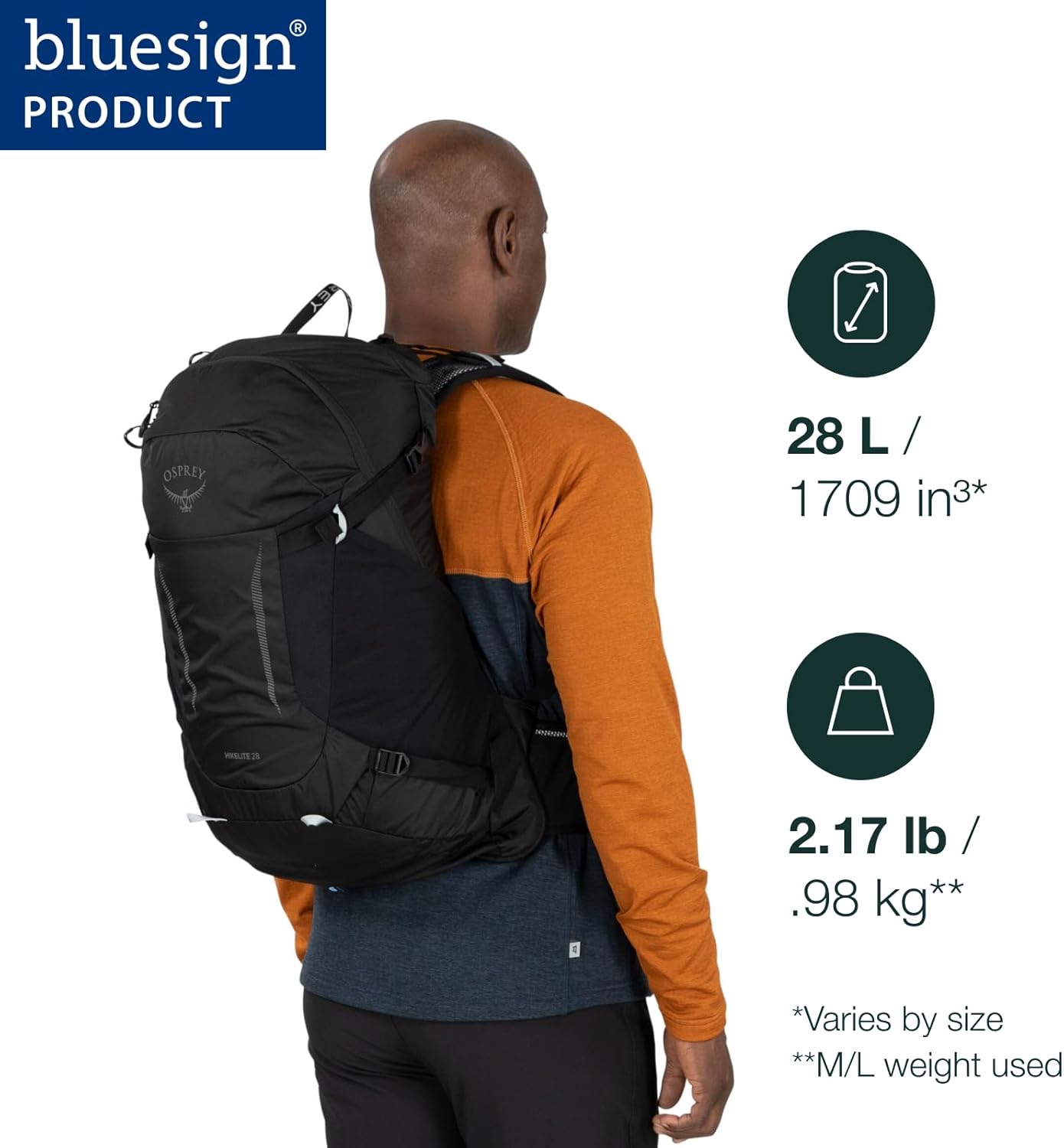 Osprey Hikelite 28L Unisex Hiking Backpack, Chameleon/Black, M/L