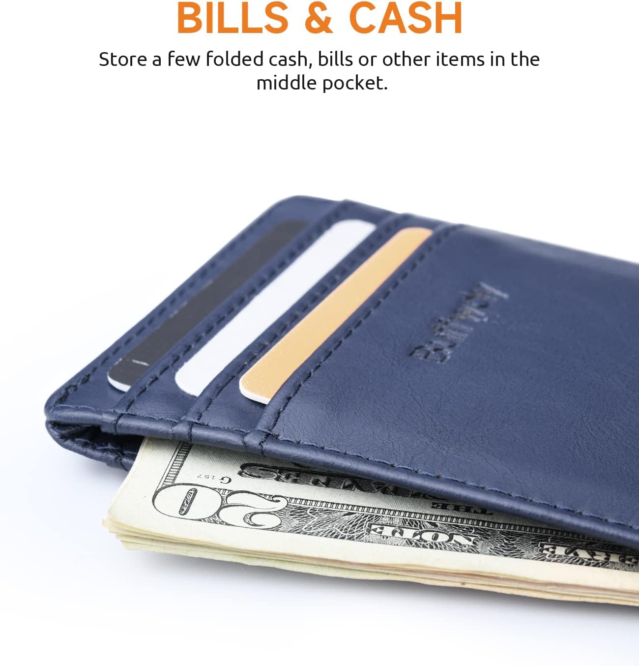 Buffway Mens Slim Wallet, Minimalist Thin Front Pocket Leather Credit Card Holder with RFID Blocking for Work Travel