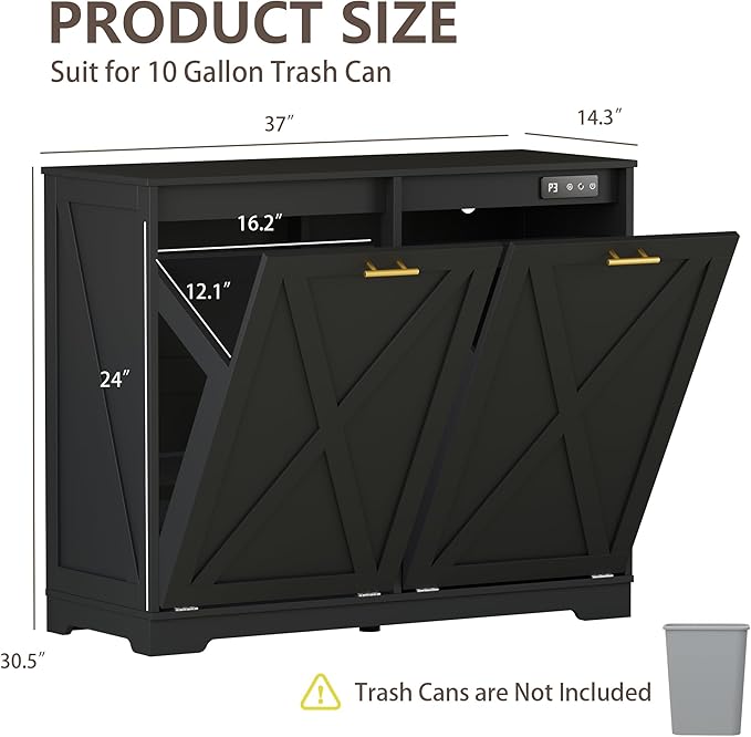 Double Tilt Out Trash Can Cabinet, Wooden Farmhouse Kitchen Garbage Bin - Image 2