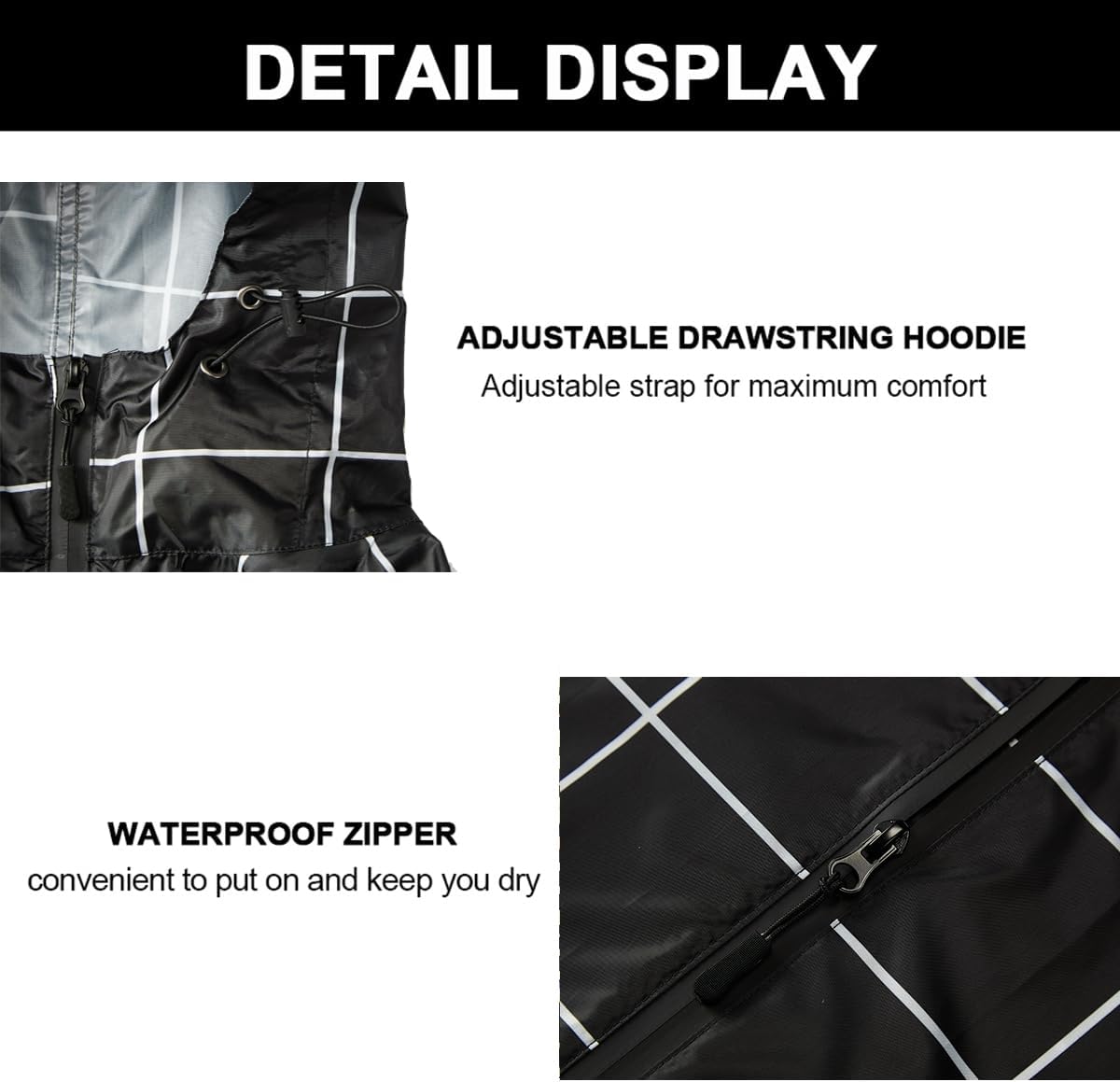 Rain Poncho Jacket Coat Hooded Zipper Style for Women/Men/Adult with Pocket