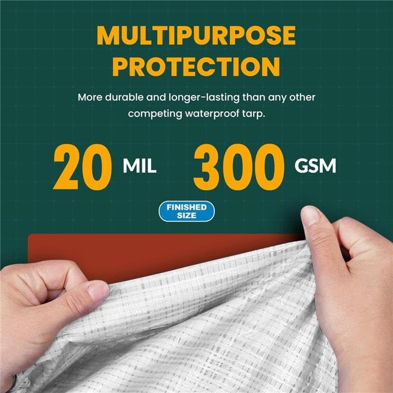 Large Waterproof Tarp - Heavy Duty 20 Mil Thick Poly Tarpaulin Ideal for Canopy Tents, Boats, RV or Pool Covers - Multipurpose Protective Tarps with Grommets for Indoor and Outdoor Use | 12' x 16'