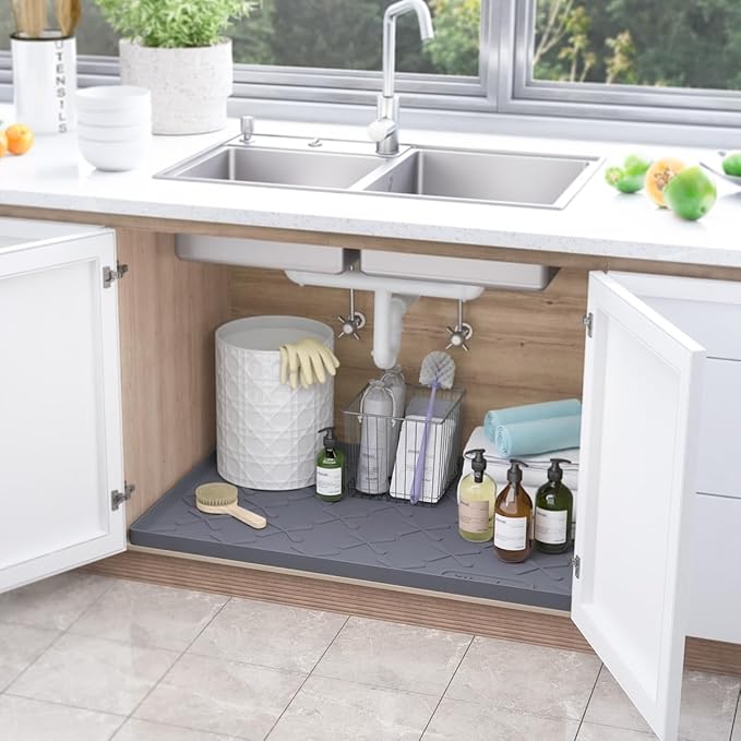 SIKADEER 31" x 22" Under Sink Mat Waterproof, Silicone Mat Kitchen Drawer Shelf - Image 2
