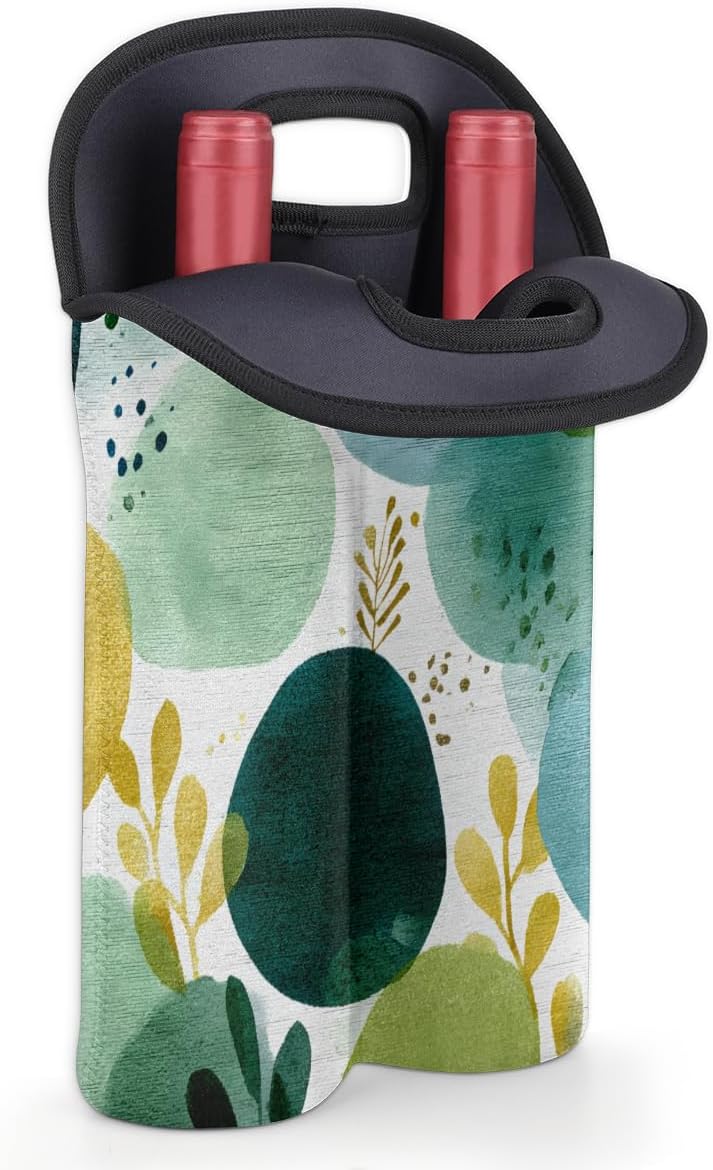 Neoprene Wine Tote, Bottle Carrier Gag Insulating Neoprene Thicker, Insulated Wine Bag for Travel Holds Two Bottles, Bottle Carrier Bags Protect the Bottles, Green Dots
