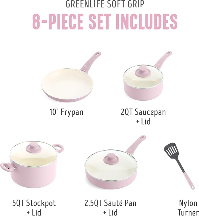 GreenLife 8 Piece Nonstick Cookware Set, Non-Toxic PFAS-Free Ceramic Pots & Pans - Image 3