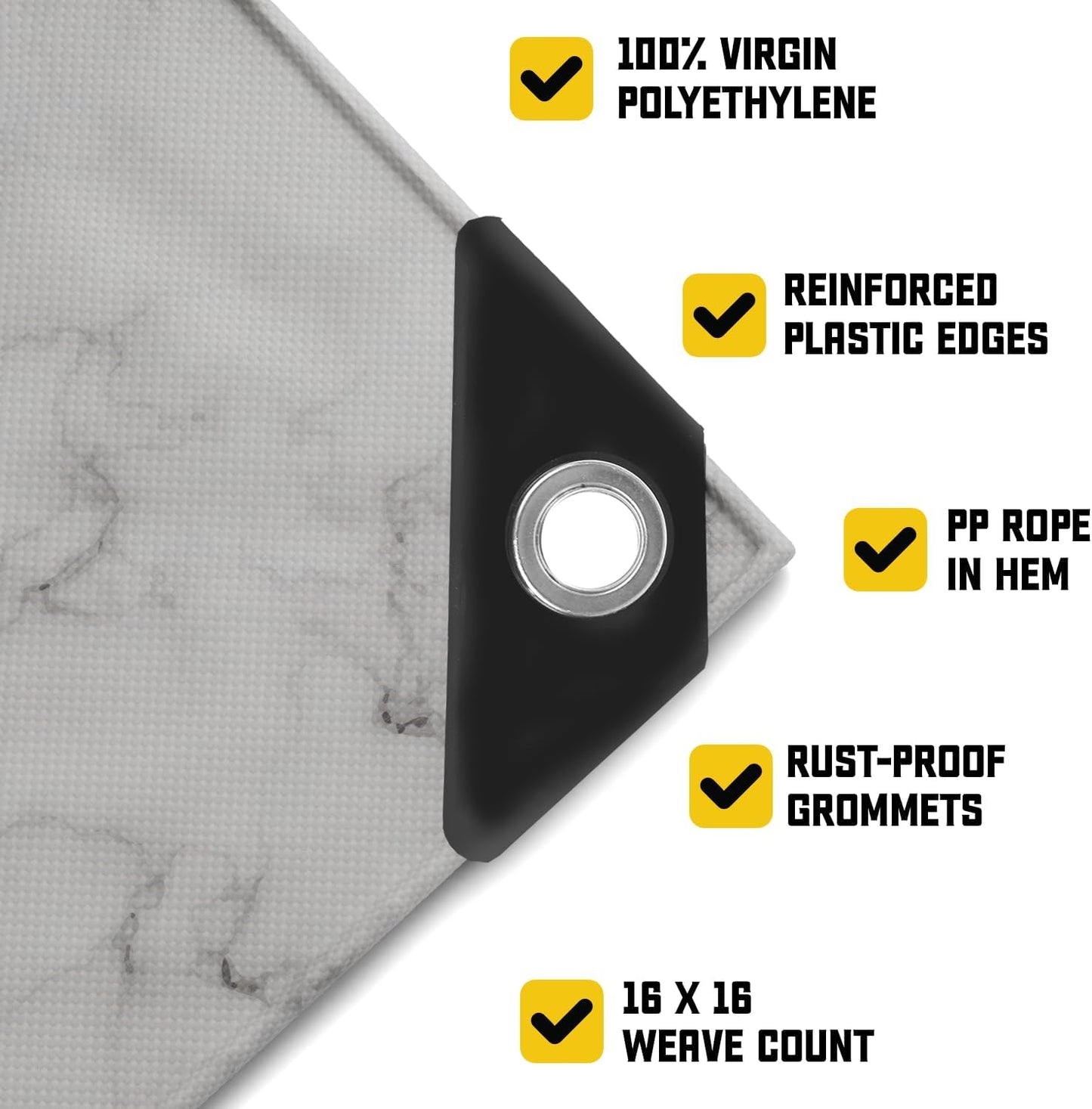 Core Tarps Extreme Heavy Duty 20 Mil Tarp Cover, Waterproof, UV Resistant, Rip and Tear Proof, Poly Tarpaulin with Reinforced Edges for Roof, Camping, Patio, Pool, Boat (Marble/White 20′ X 40′)