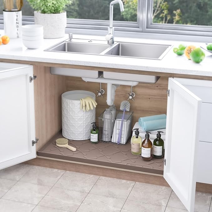 SIKADEER 22" x 22" Under Sink Mat Waterproof, Silicone Mat Kitchen Drawer Shelf - Image 2