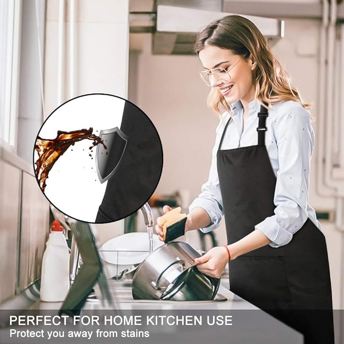 Jubatus 4 Pack Bib Aprons with 2 Pockets Cooking Chef Kitchen Apron - Image 3