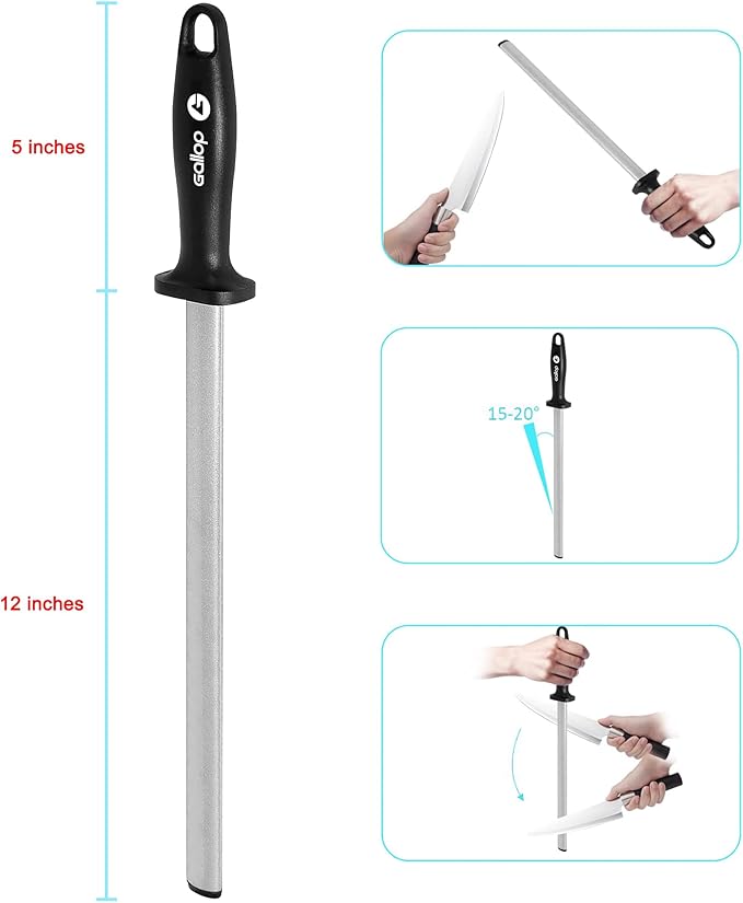 Diamond Honing Steel -12 In Knife Sharpener Rod, - Image 3