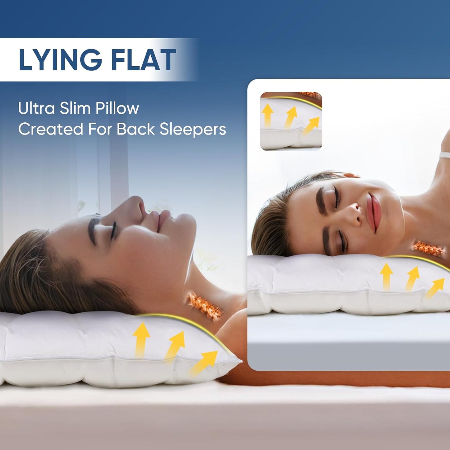 MINUPWELL Ultra Flat Small Pillow for Sleeping, 18x13in Small Pillow for Travel 7D High Support 2.5 inch Height Ultra Thin Pillows -Mini Pillow - 100% Cotton