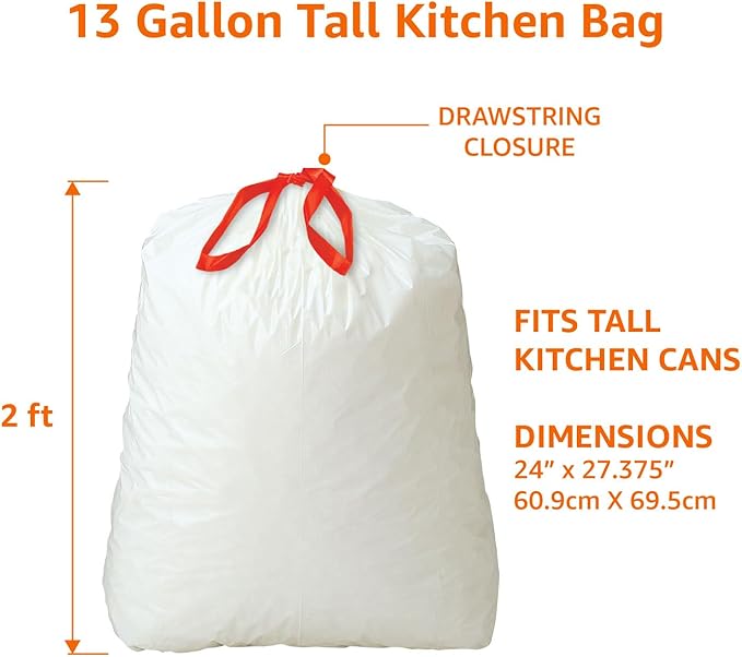 Amazon Basics Tall Kitchen Drawstring Trash Bags, Sturdy and Tear Resistant - Image 3