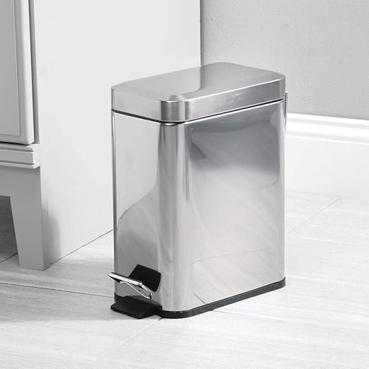 mDesign Small Modern 1.3 Gallon Rectangle Metal Lidded Step Trash Can, Compact - Image 2