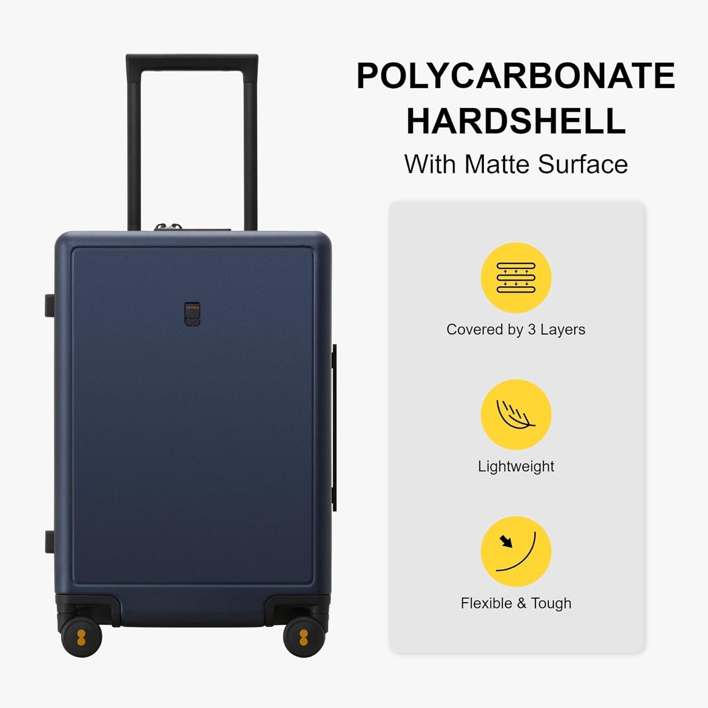 LEVEL8 Elegance Checked Luggage, 24 Inch Hardside Suitcase, Lightweight Matte Hardshell with Tsa Lock, Large Suitcases with Spinner Wheels, Navy Blue