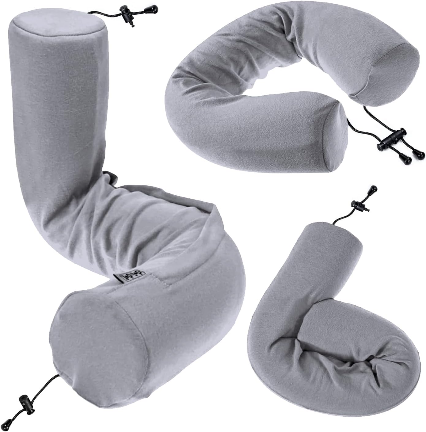 Dot&Dot Twist Memory Foam Travel Pillow for Airplanes - Travel Neck Pillow for Sleeping - Airplane Pillow for Neck Support, Chin, Lumbar and Leg - Adjustable, Bendable Neck Roll Pillow, Steel
