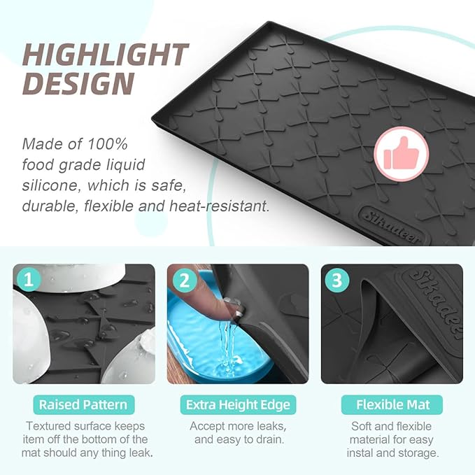 SIKADEER 19" x 19" Under Sink Mat Waterproof, Silicone Mat Kitchen Drawer Shelf - Image 5