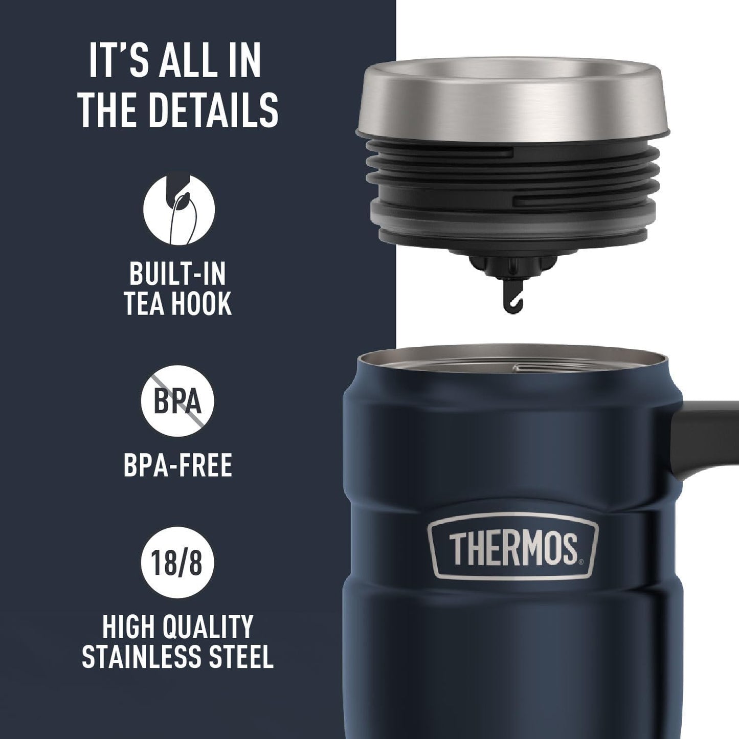 THERMOS Stainless King Vacuum-Insulated Travel Mug, 16 Ounce, Midnight Blue