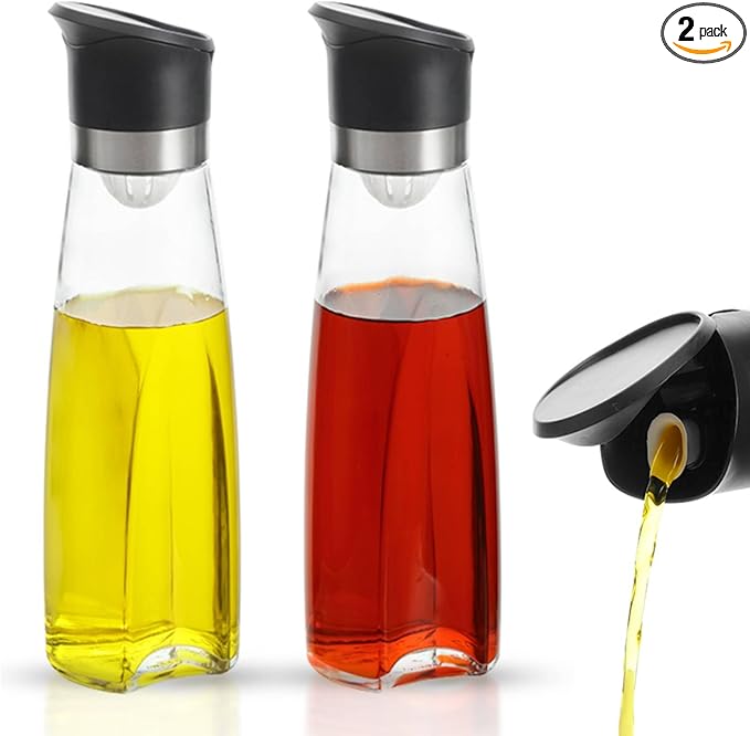Premium Glass Olive Oil and Vinegar Dispenser Bottles Set, 2-Piece 16oz Kitchen by ElementalKitchenHY3
