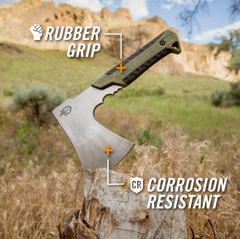 Gerber Gear Pack Hatchet - 3.5" Steel Blade Axe with Full Tang - Survival, Bushcraft and Camping Gear - with Mountable Nylon Sheath