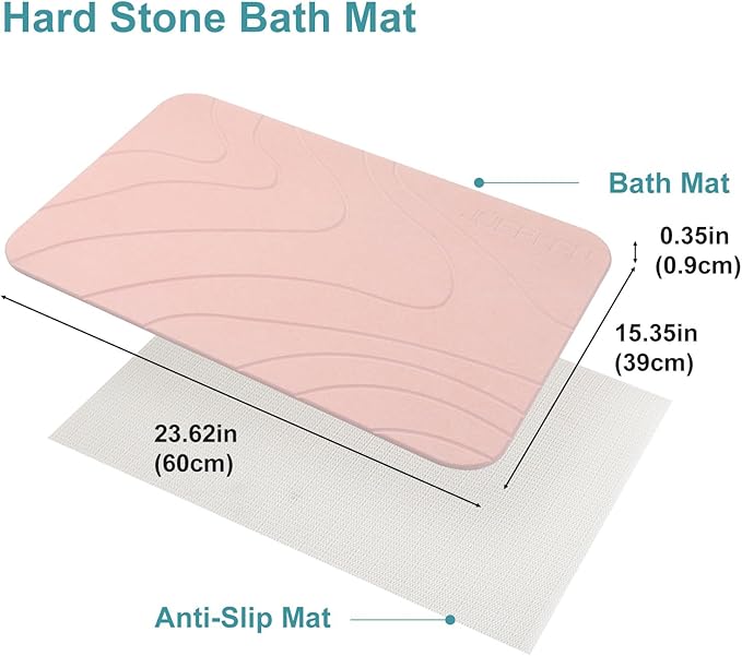 2 Pack Diatomaceous Earth Shower Mat, Stone Bath Mat, Nonslip Super Absorbent - Image 2