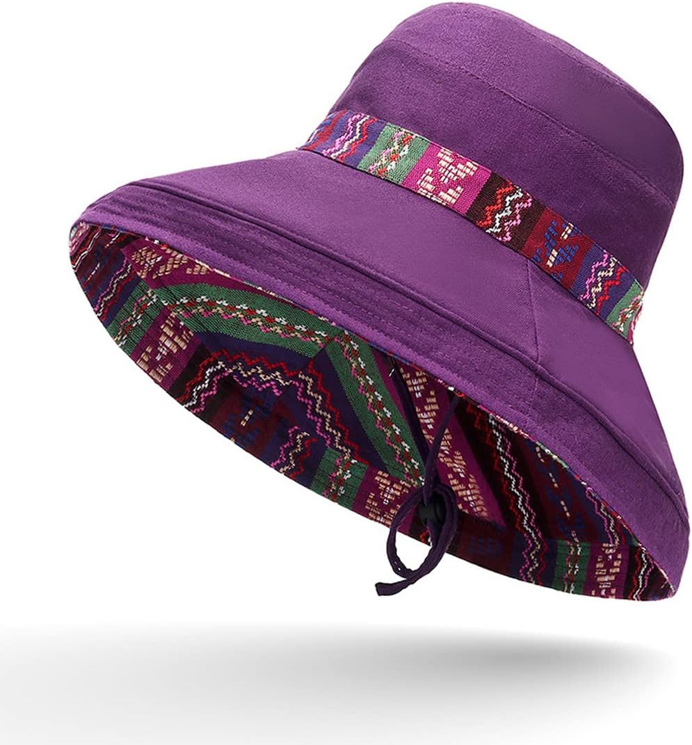 Women Wide Brim Sun Hats Metal Wired Edge Summer UV Protection Beach Fishing Hat for Hiking Garden Travel Chin Strap