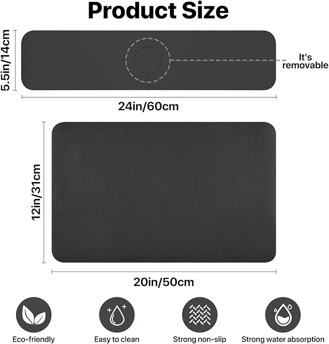 Bloss Black Dish Drying Mat + Faucet Mat - Image 7