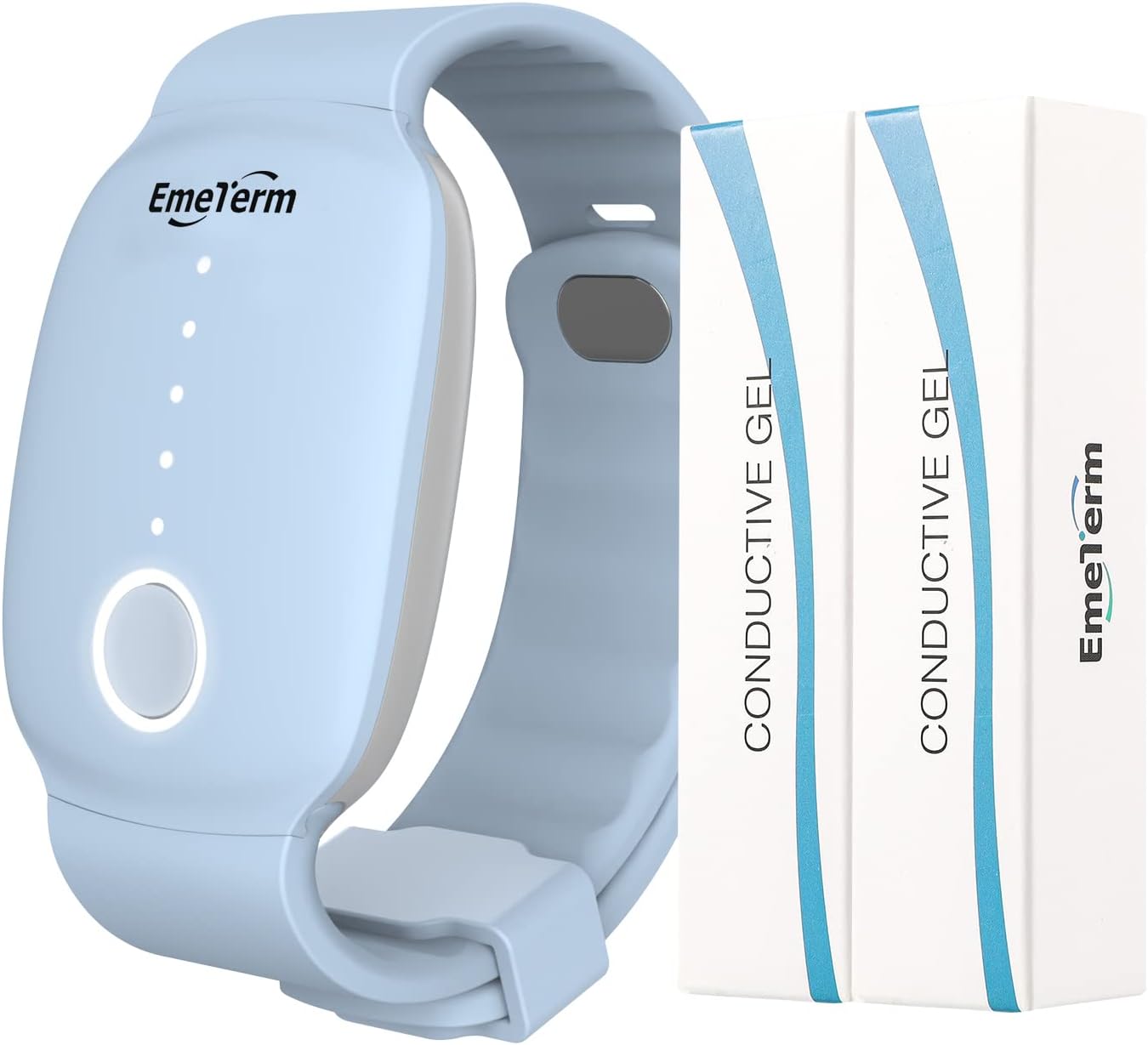 EmeTerm Fashion Anti-Nausea Wristband Relieve Morning Motion Travel Sickness Rechargeable Drug Free Bands Without Side Effects - Extra 2pack Conductive Gel (Blue - Extra 2pack Conductive Gel)